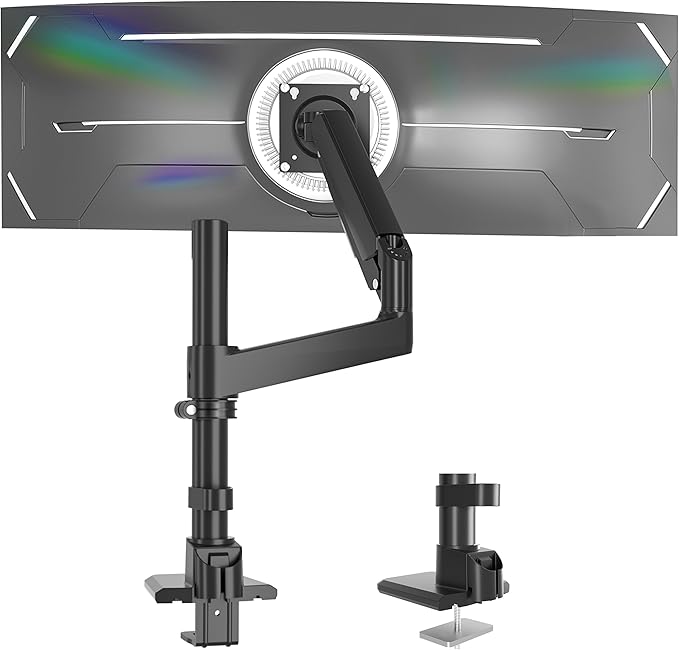 Monitor Arm for 17 to 60 inch, Hold 44 lbs, Fully Adjustable Heavy Duty Desk Mount, Monitor Stand Fit 57 55 49", Ultrawide Monitors Bracket Clamp/Grommet Base VESA 75x75/100x100, Black,H9B