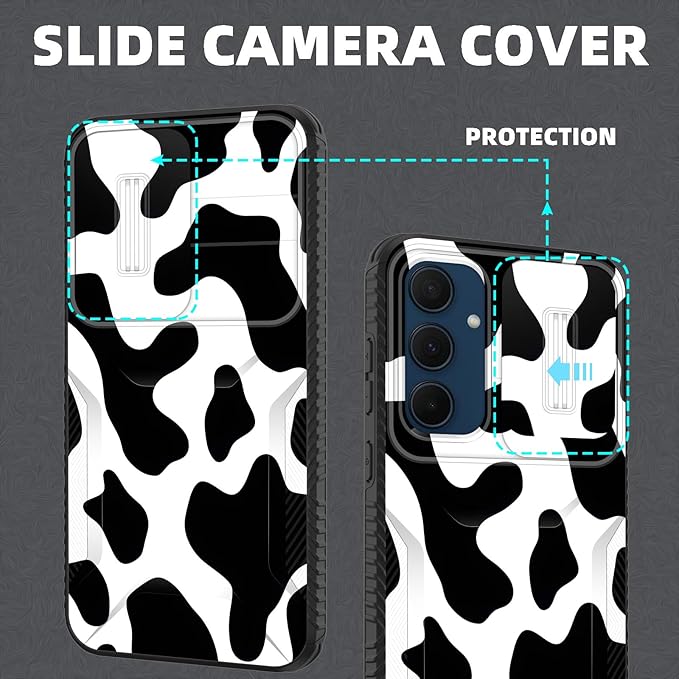for Galaxy A35 5G Case Built in Slide Camera Lens Cover,Heavy Duty Shockproof Protection Dual Layer Case for Samsung Galaxy A35 5G 6.6 inch 2024,Cow Print