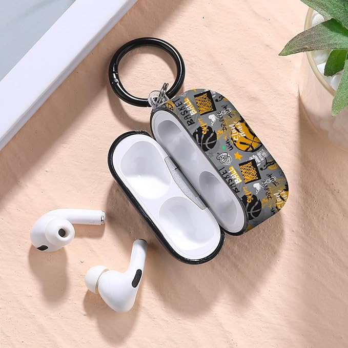 for Airpods Pro Case, Cute Cool Basketball Pattern TPU Soft Cases for Airpods Pro Case 1st Gen, Shockproof for Airpods Pro 2019 Case Men Women with Cleaner Kit & Keychain, Orange