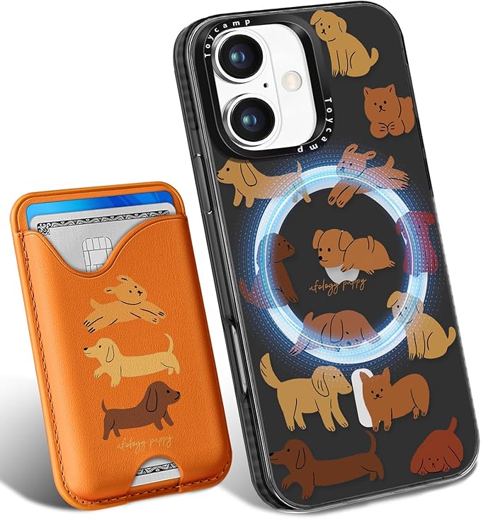 Toycamp for iPhone 16 Plus Case - Compatible with Magsafe Credit Card Holder Wallet Magnetic Cute Women Teen Girls Kawaii Girly Unique Small Dogs Design Phone Cover for Apple 16 Plus 6.7"