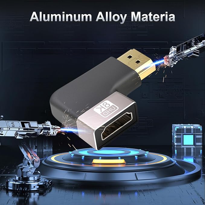 HDMI Coupler 8K, 90 Degree and 270 Degree Gold Plated Adapter 2 Pack, Right Angle HDMI Male to Female Vertical Adapter HDMI Flat Extender, Supports 8K@60Hz，4K@120Hz, for HDTV, Xbox, PS5, 2 Pack