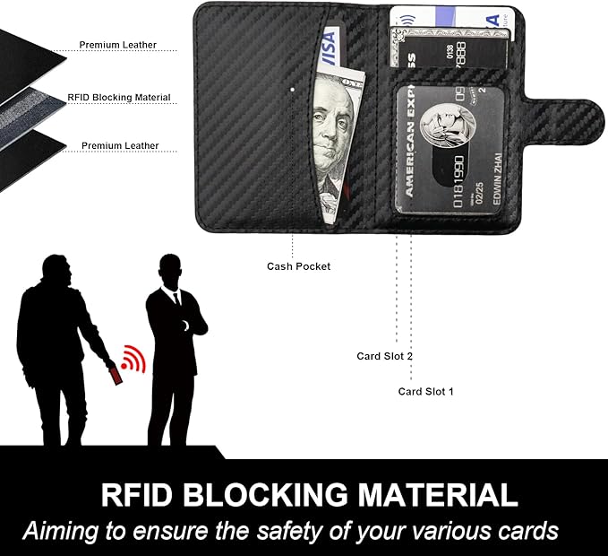 Bocasal for MagSafe Wallet Magnetic Card Holder, RFID Blocking Leather Card Slots for iPhone 17/16/15/14/13/12 Pro/Max/Plus/Air, Adjustable Kickstand Flip Mag Safe Wallet (Carbon Filber Black)
