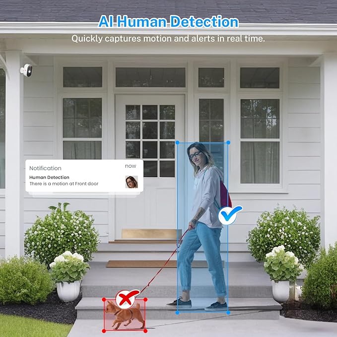 Wireless Outdoor Security Camera with Spotlights, Battery Powered, AI Human Detection, 2-Way Talk, Color Night Vision, Cloud Storage, 2.4G WiFi