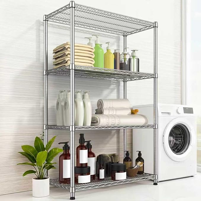 Storage Shelves 4 Tier Wire Shelving Unit Garage Shelves Metal Shelf Organizer Wire Rack Adjustable Metal Shelving Sturdy Heavy-Duty 2200 LBS for Laundry Bathroom Kitchen Closet Pantry Garage Utility