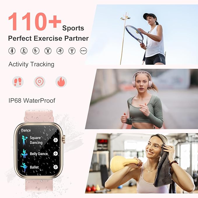 GADIXY Smart Watches for Women Answer/Make Calls, 1.83" HD,7 Day+ Battery Fitness Watch with Heart Rate/Sleep Monitor, 110 Sports Activity Trackers, IP68 Women Smartwatch for Android/iOS,Pink