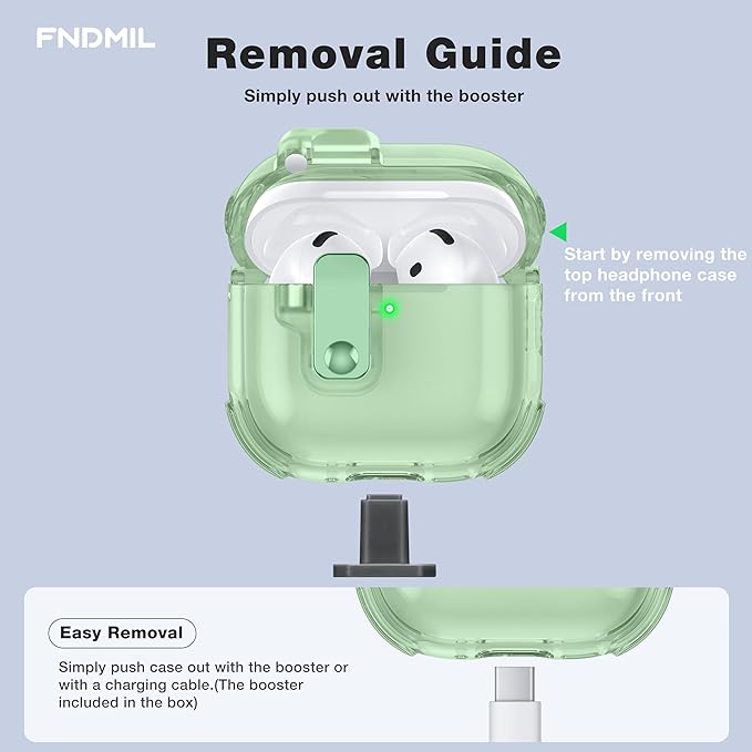Clear Case for AirPods 4 Case Cover with [Lock Safety & Pop Up][Military Shockproof] Anti-Yellow Transparent Soft TPU Wireless Charging for AirPods 4th Generation Case with Keychain,Clear Green