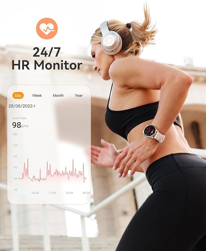 AGPTEK Smart Watch for Women Men, 5ATM Waterproof Fitness Tracker Watch, Full Touch Sports Smartwatch with Heart Rate Monitor Message Notification for Android iOS Phones (Rose Gold)