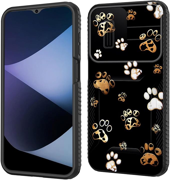 for Galaxy A16 5G Case Built in Slide Camera Lens Cover,Heavy Duty Shockproof Protection Dual Layer Case for Samsung Galaxy A16 5G 6.7" 2024,Cute Dog Paw Prints