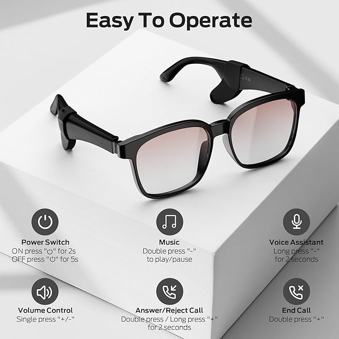 Oraolo Smart Glasses, Polarized Sunglasses with Bluetooth Speaker, Wireless Music & Calls, Athletic/Outdoor UV Protection and Voice Control, Unisex(Brown)
