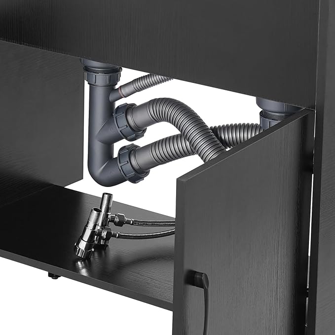 Laundry Room Double-bowl Sink Cabinet, Utility Sink Cabinet with Cold & Hot Faucet Freestanding, Bathroom Kitchen Stainless Steel Laundry Sink 31.89x16.93x30.71in (Black)