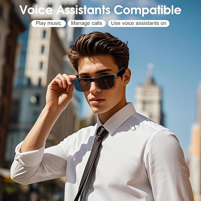 Smart Glasses, Bluetooth Sunglasses for Women Men, Open Mic & Speakers, Voice Assistant, UV Protection (Sunglasses)