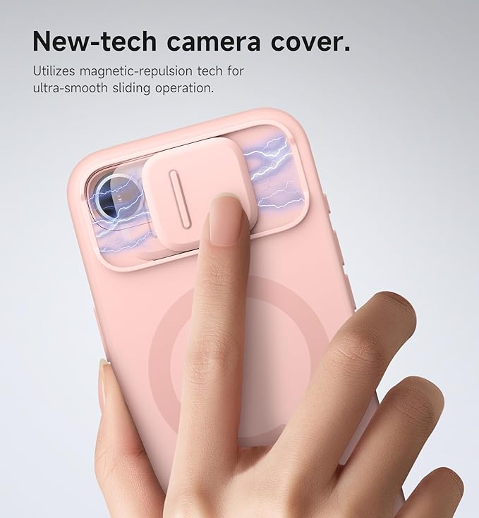 SURITCH for iPhone 17e/16e Case with Magnetic Camera Slide Cover and Adjustable Kickstand, Compatible with MagSafe, Shockproof Bumper Case Slim Protective Cover 6.1 Inch,Pink