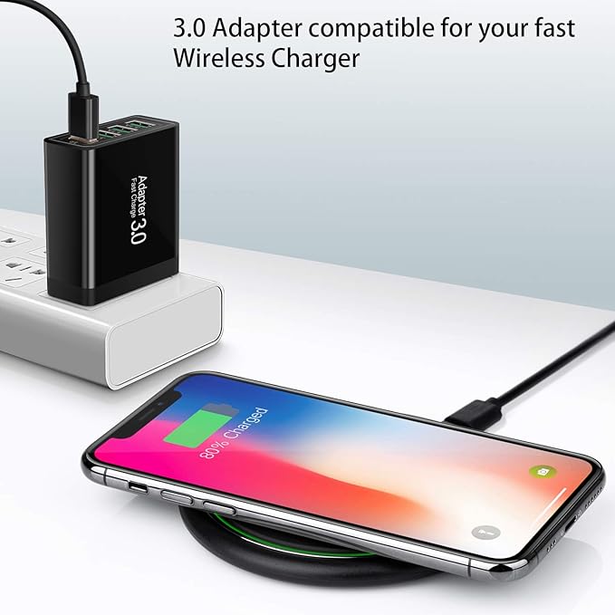 Fast Charging 3.0 Wall Charger, 4-Port USB Charger Block, iSeekerKit Multi USB Power Adapter, Dual Charging Box Plug Brick Cube Compatible for iPhone 16e 16 15 Pro Max,iPad,Samsung S25 S24,Pixel 7