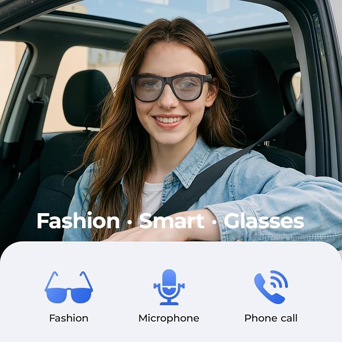 AI Smart Bluetooth Translation Glasses,Smart Glasses with 140+ Languages Online Translation and Color-Change Lens,Built-in Mic & Speakers,Anti-Blue Light Lens with Listening Voice Control