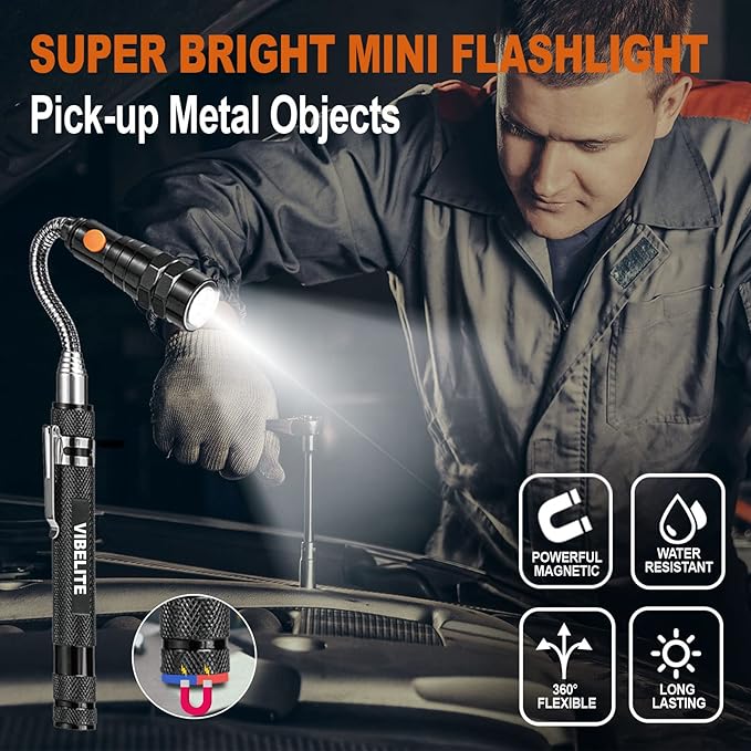 Magnetic Pickup Tool and 6 in 1 Multitool Pen with Touch Screen Stylus, Rulers, Bubble Level, Flathead, Phillips Screwdriver, Ballpoint Pen, Christmas Gifts Stocking Stuffers for Men, Teen Boys, 2Pack