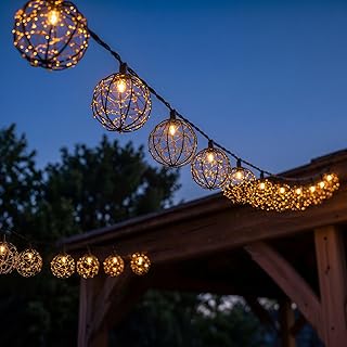 Outdoor Patio String Lights, 8.5FT 10 LED Beaded Copper Wire Ball Lights, Connectable Weather-Resistant Decorative Lights for Pergola, Porch, Bedroom, Backyard & Party - Image 1