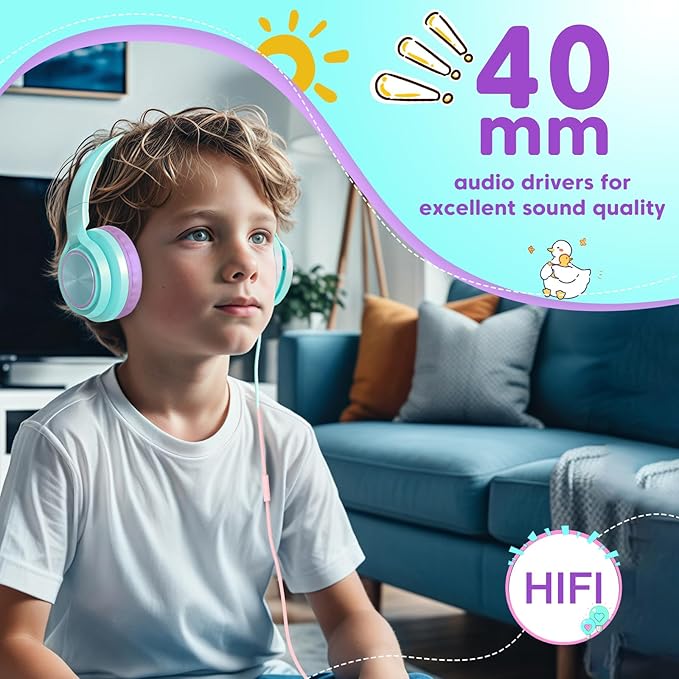 Kids Headphones with 3.5mm & USB C Wired Headphones, USB C Headphones Kids for School, Lightweight On-Ear Headphones Built-in Mic and Safe Volume Limited for Classroom/Girls/Boys/Travel/Tablets(Green)
