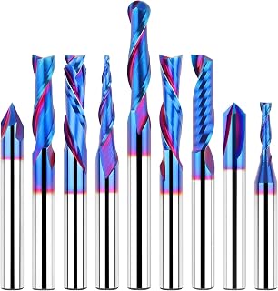 EANOSIC 9PCS Carbide CNC Router Bits Set 1/4 Inch Shank, Multiple Uses Spiral Router Bit for Woodworking Detail Carving Trimming V Groove Engraving Slotting Mortise - Image 1