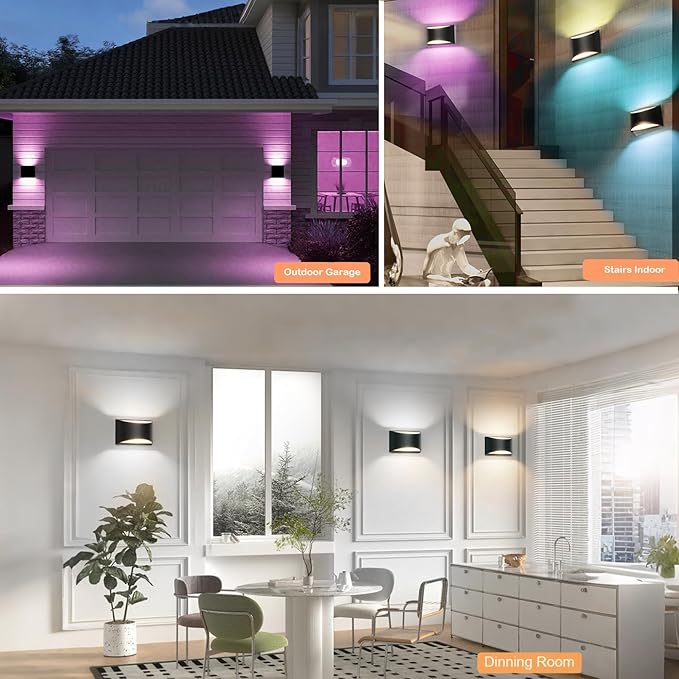 Smart Outdoor Wall Sconce, Tunable White 2700k-6500k Porch Lights, RGB Exterior Lighting Fixture with APP&Voice Control, 12W WiFi LED Outside Lights for House