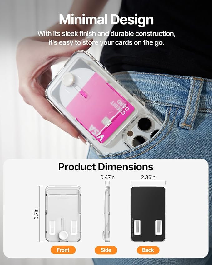 Sinjimoru for MagSafe Pop-Up Wallet, Quick Access Magnetic Card Holder with 3000G Strong Magnet and Anti-Slip Silicone Backing, Compatible with iPhone 12 to 16 Series. M-Button Up Wallet