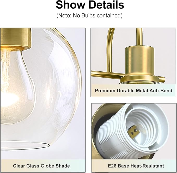 4-Light Gold Bathroom Vanity Light, 28" Modern Brushed Gold Wall Sconce with Clear Glass Shades, Bathroom Light Fixtures Over Mirror Lighting for Bedroom, Hallway,Easy Installation