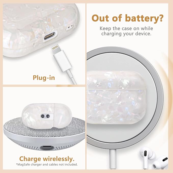 Cute AirPod Pro 2 Case with Shell Pearl Keychain Bling Marble Design Hard TPU Cover Compatible with AirPods Pro 2nd Generation 2022 Case for Women and Girls