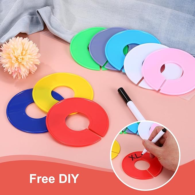uxcell Clothes Dividers,20 Pack Round Closet Rack Dividers Clothing Rack Size Dividers Blank Labels with Marker Pen Writable & Reusable for Hanging Clothes Sorting Size, Red