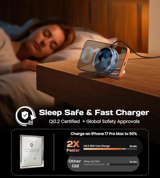 Qi2.2 25W for MagSafe Charger Ultra Fast Charging Cooling Pad Magnetic Wireless Charger for iPhone 12-17 Series & Android (5ft C to C Cable & 45W Adapter Included)