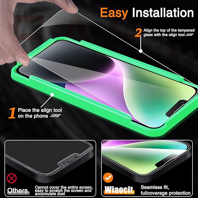 Wiaocit 3 Pack Tempered Glass Screen Protector for iPhone 14 with 3 Pack Camera Lens Protector, 9H Hardness, Bubble Free, Case Friendly