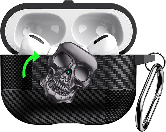 for Hard AirPods Pro 3 Case 2025|Funny 3D Skull Air Pods Pro 3 Case with Lock(Model A2700/A2931)|with Keychain|Halloween Cool Carbon Fiber Airpods 3 Pro Cases for Man Women(Sliver)