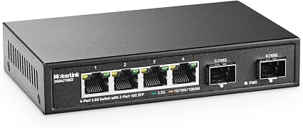 MokerLink 4 Port 2.5G Ethernet Switch with 2x10G SFP, 4 x 2.5G Base-T Ports Compatible with 10/100/1000Mbps, Metal Unmanaged Fanless Network Switch