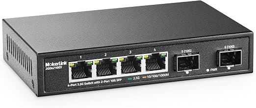 MokerLink 4 Port 2.5G Ethernet Switch with 2x10G SFP, 4 x 2.5G Base-T Ports Compatible with 10/100/1000Mbps, Metal Unmanaged Fanless Network Switch