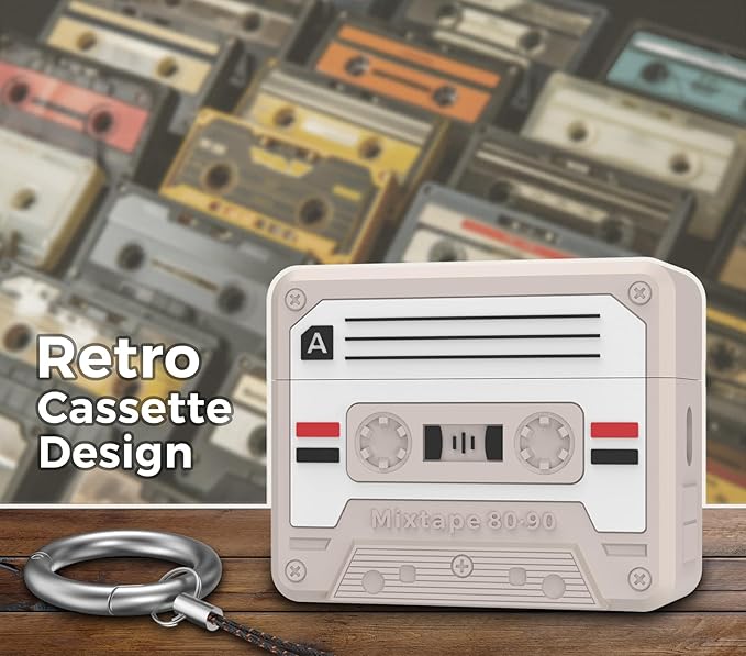 for AirPods Pro 3 Case - 2025 Retro Silicone Mixtape Design Case for Apple AirPods Pro 3rd Generation, Cute Cassette Airpod pro 3 Case Cover for Men/Women (Old Grey)