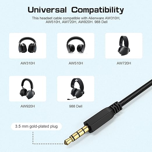 USB Sound Card Replacement for Alienware Gaming Headset, USB to 3.5mm Audio Cable Extension Cord with Mute & Volume Control for Alienware AW720H AW310H AW510H 988 Dell Gaming Headset to PC PS4 PS5 Mac