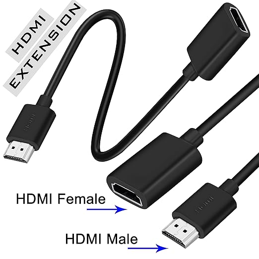 SaiTech IT 2 Pack 19 Pin Male to Female HDMI Extension Cable Support 4K 1080P HDMI Extender Adapter Converter Compatible for TV Stick DVD HDTV LCD HD TV – (1FT, Black)