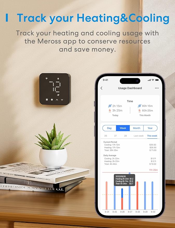 meross Smart Thermostat for Home, WiFi Thermostat Works with Matter, Alexa, Apple Home, Google Assistant, App & Voice Control, 7x24h Scheduling, Energy Saving, C-Wire Required