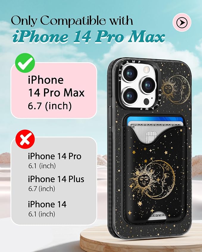 Toycamp for iPhone 14 Pro Max Case - Compatible with Magsafe Credit Card Holder Wallet Magnetic Cute Women Teen Girls Kawaii Girly Unique Sun Moon Design Phone Cover for iPhone 14 Promax