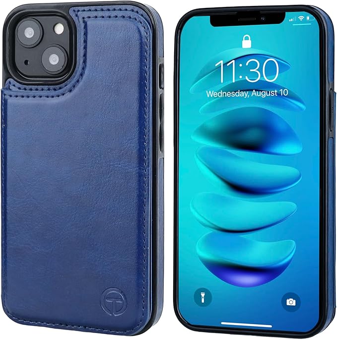 ONETOP Compatible with Magsafe for iPhone 13 Wallet Case with Card Holder, PU Leather Kickstand RFID Blocking Case, Double Magnetic Clasp and Durable Shockproof Cover 6.1 Inch (Blue)
