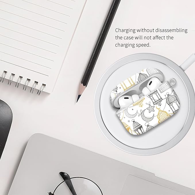 Compatible with Airpod pro 2nd/1st Generation Case Cover with Gold Round Keychain Cute Pattern Hard & Anti Slip Cover for Men Women & Girls（Nice Castle）