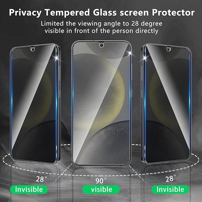 2+2 Pack Privacy Screen Protector Designed for Samsung Galaxy S24 5G With 2 Pack Camera Lens Protector,Full Coverage Anti-Spy Tempered Glass Film,9H Hardness,Bubble Free,Easy to Install