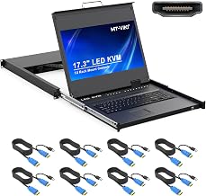 MT-VIKI® KVM Rack Mount HDMI with 17.3'' LCD Monitor, 1080P@60Hz Support OSD/Hotkey, Included 8 KVM Cables+Keyboard + Touchpad, Fit 1U 19'' Rack, Mount Depth 23.6-31.8" - Image 1