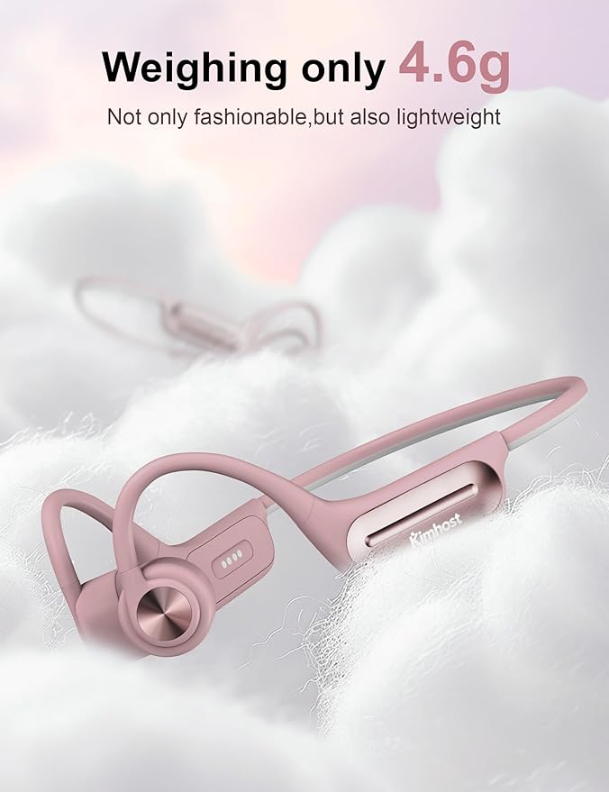 Bone Conduction Headphones, Open Ear Headphones with MP3 Mode 32GB, 10Hrs Playtime IP68 Waterproof Swimming Headphones Secure Fit for Running, Cycling, Work, Gift（Pink）