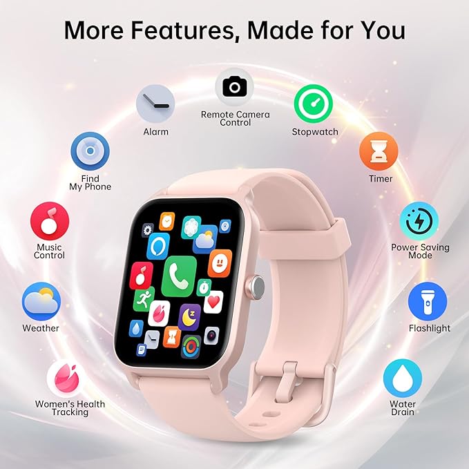 Tensky Smart Watch for Women, 1.85'' HD Sport Lady Smartwatch for Android/iPhone/Samsung/(Bluetooth Call), Alexa Built-in, 100+ Sport Modes Fitness Digital Tracker,Sleep/Heart Rate/SpO2 Monitor