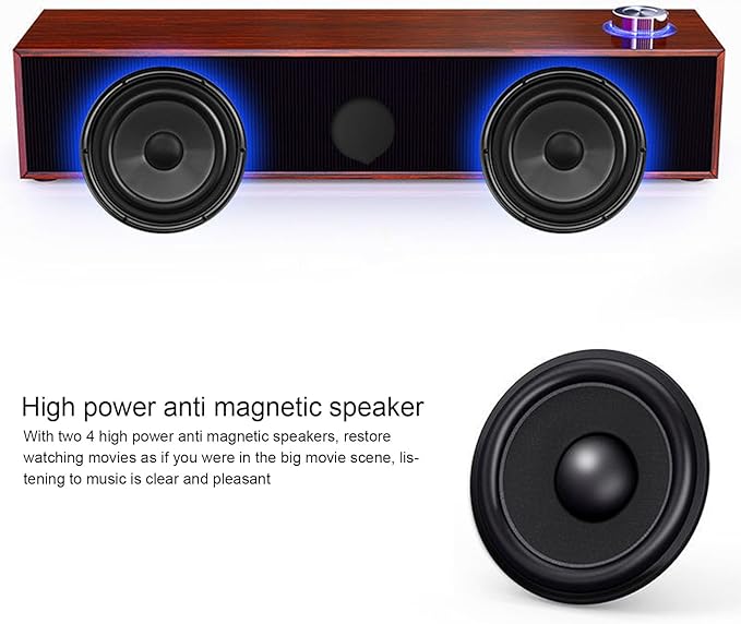 Wood Computer Speakers for Desktop, Mini Sound Bar Speaker with Stereo Sound, USB Powered Small PC Speakers, with Volume Knob, 3.5mm AUX Plug & , Plug and Play