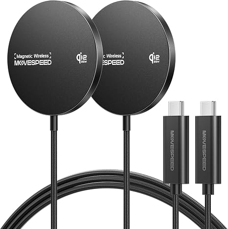MOVESPEED Qi2.2 25W Magnetic Wireless Charger 2 Pack, MagSafe Fast Charging Pad, Compatible with iPhone 17/16/15/14/13/12 Series, AirPods Pro/4/3/2,Samsung Galaxy and More(Black) - Image 5