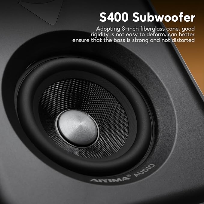 AIYIMA S400 80 Watt 2.0 Channel Home Audio Active Bookshelf Speakers with Sub Out | TPA3118 Amp Chip | Bluetooth/Optical/RCA/USB Input for TV | Treble & Bass Tone | Remote |Upgraded Version