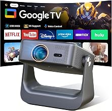 【Official Google TV/1500 ANSI/4K Supported】Smart TV Projector with WiFi and Bluetooth, Native 1080P Portable Projector, Auto Focus & Keystone, Voice Input, Mini Proyector for Home Cinema, iOS/Android
