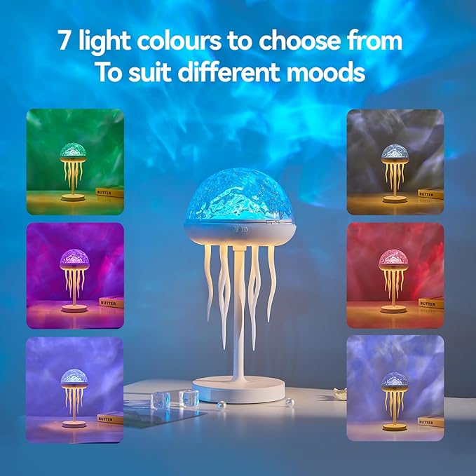 Vivilumens Jellyfish Lamps Projector RGB Night Lights with 7 Color Portable Bright Table Desk Lamp Nightlight Ocean Ambient Lighting for Bedroom Living Room Christmas Home Decor Gift for Birthday