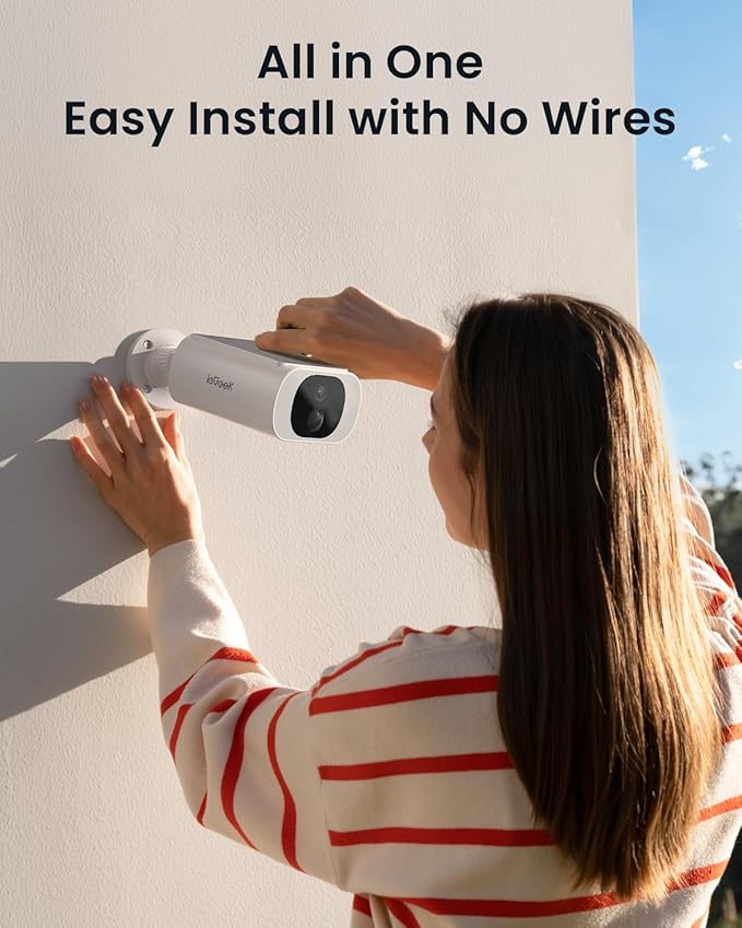 ieGeek Solar Camera Outdoor Wireless, 2K WiFi Battery Powered Cameras System for Home Security with Embedded Solar Panel, AI Motion Detection, Smart Spotlight & Alarm, Color Night Vision,No Hub Needed