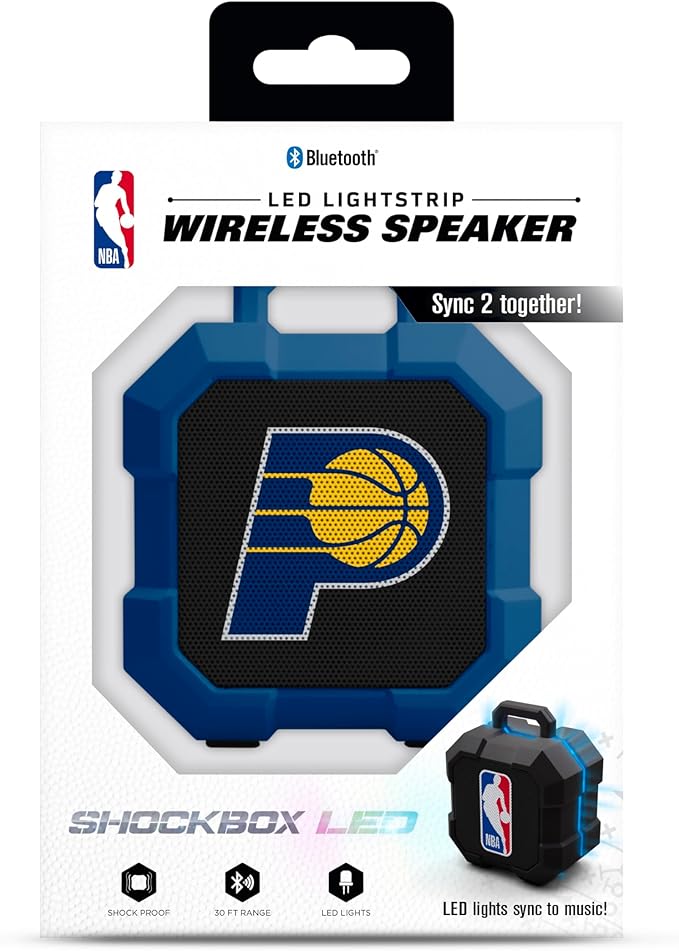 SOAR NBA Shockbox LED Wireless Bluetooth Speaker - Water Resistant IPX4, 5.0 Bluetooth with Over 5 Hours of Play Time - Small Portable Speaker - Officially Licensed NBA, Perfect Home & Outdoor Speaker
